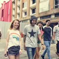 teen friends smiling urban environment