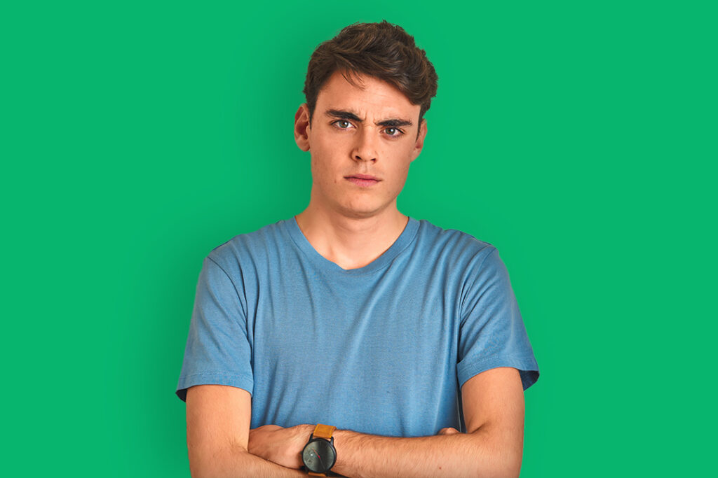 Teen on green background