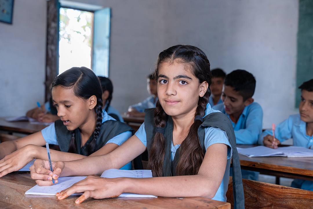 school girl in indian classroom