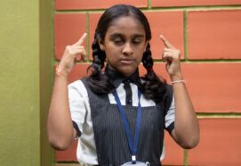 An Indian school girl showing signs of stress
